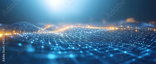 Abstract technology background with a blue gradient and geometric shapes of connected dots and lines