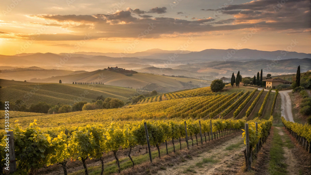 Fototapeta premium Tuscan Vineyard at Sunset