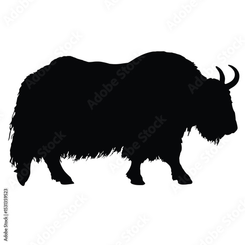 Black Silhouette of a Yak Standing Side Profile white background 1