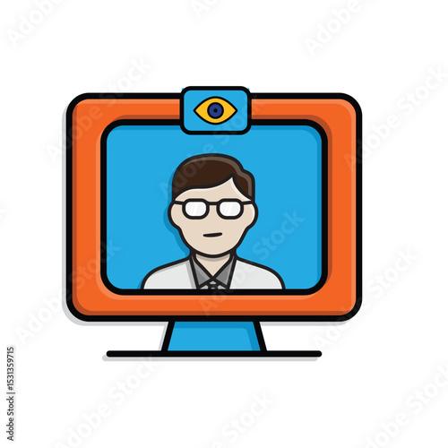 education icon. Remote Exam Monitoring. exam screen and webcam with proctor's eyes. smart, learning, clever. isometric design style