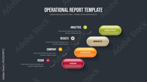 Professional Report 4 Option Diagram Slide Layout. Digital Growth Frame Design Vector Illustration. Visual Briefing Four Element Infographic Slideshow Template.