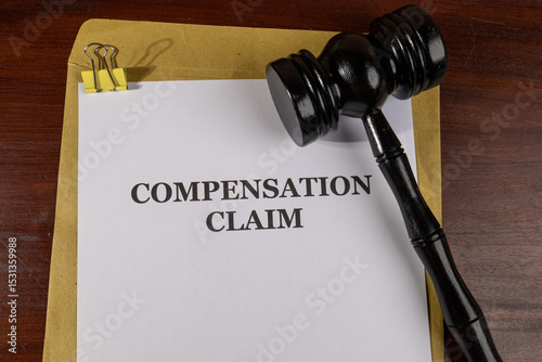 Compensation Claim Legal Document with Gavel – Workplace Injury and Legal Restitution Concept