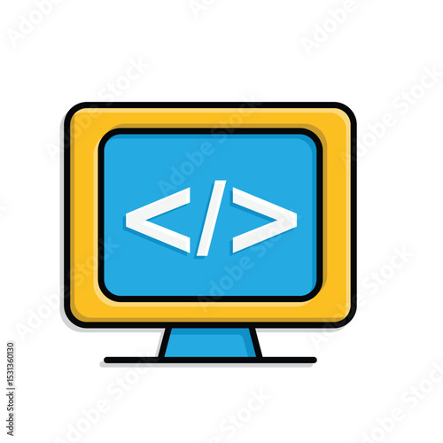 education icon. Coding and Programming Lessons. screen with programming code symbols. smart, learn, clever. isometric design style