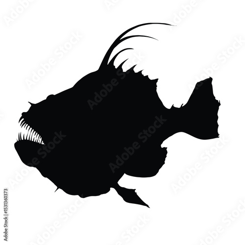 Black Silhouette of Anglerfish with Sharp Teeth white