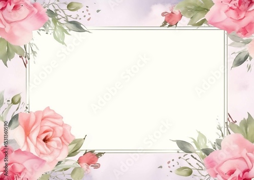 Elegant Watercolor Roses Frame Blank Template for Wedding Invitations, Cards, and Announcements