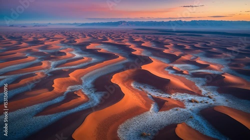 Expansive Aerial Landscape of the Namib Desert at Twilight: A Beautiful Travel Tour Experience