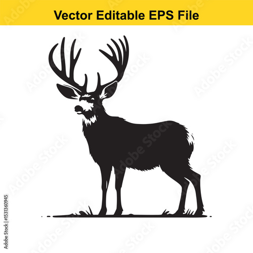Majestic Mule Deer Silhouette in Vector Editable EPS File