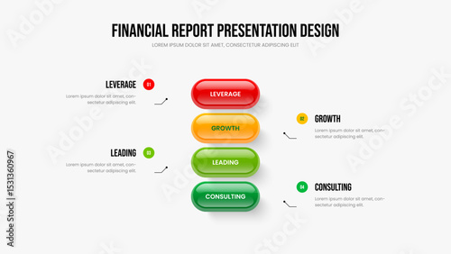 Corporate Profile 4 Element Infographic Presentation Design. Market Forecast Four Option Diagram Slideshow Template. Business Review Frame Layout Vector Illustration.