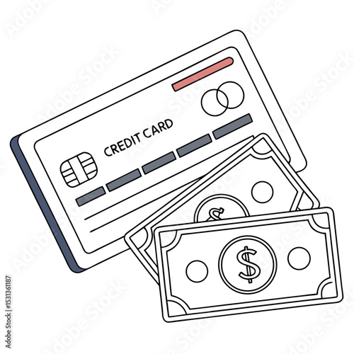 Finance Illustration of a Credit Card and Some Dollar Bills