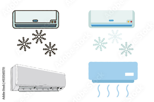Air conditioner with cold wind waves, conditioning off and on regime for home and office, electronic modern appliance for controlling temperature and climate in room, realistic 3d vector illustration 