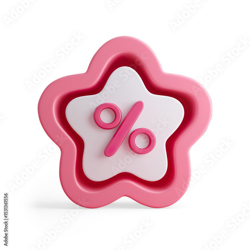3D Pink Star Icon with Percentage Symbol on a Transparent Background