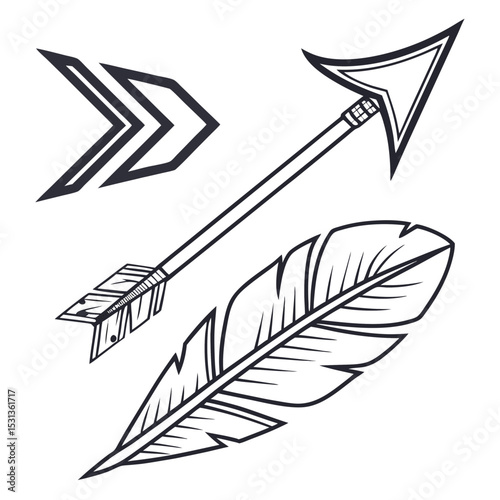 Arrow and Feather Line Art Simple Vector Illustration