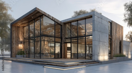 Wallpaper Mural Modern Concrete and Wood House with Expansive Glass Windows Torontodigital.ca