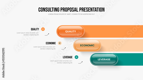 Consulting Plan Three Element Infographic Frame Template. Service Solution 3 Option Diagram Slideshow Layout. Enterprise Strategy Slide Design Vector Illustration.