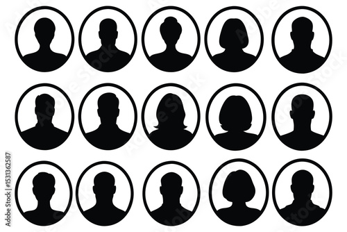Profile Avatar Silhouette Icons – Black Vector User Headshot Set