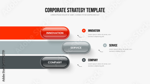 Service Showcase Presentation Design Vector Illustration. Investor Briefing Three Element Diagram Slideshow Layout. Sales Launch 3 Step Infographic Slide Template.