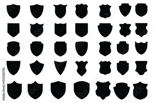 Black Shield Silhouette Icons Set – Vector Emblems for Logos & Badges