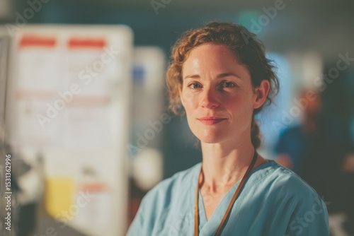 Portrait of a dedicated female physician in a medical facility wearing scrubs while confidently engaging in patient care in a clinical environment
