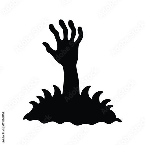 Scary hand emerging from soil Halloween art Vector illustration