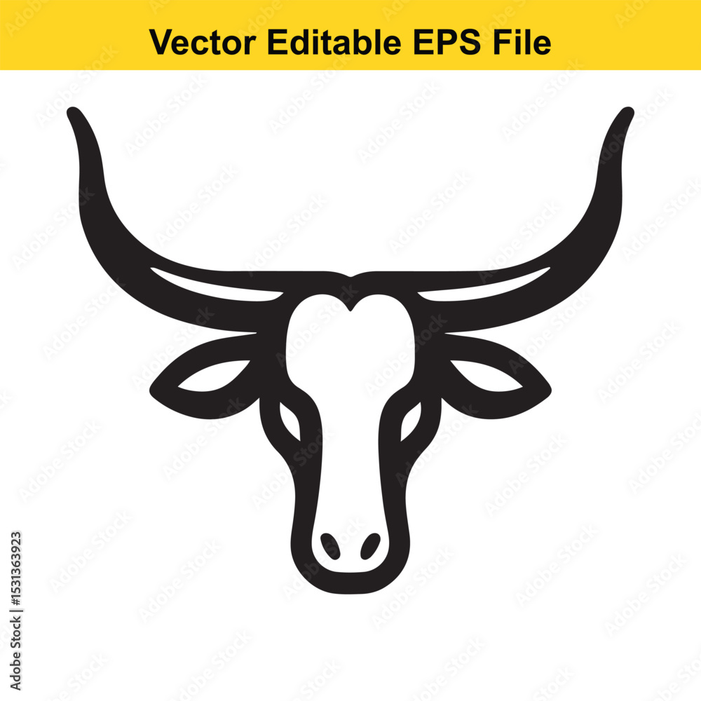 Obraz premium Stylized Longhorn Cattle Head Vector Illustration