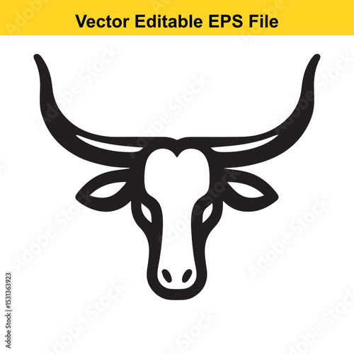 Stylized Longhorn Cattle Head Vector Illustration