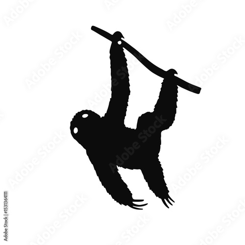 Black Sloth Silhouette Hanging Branch Tree white