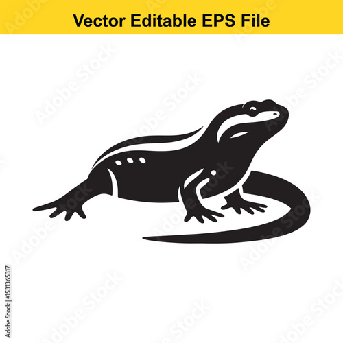 Stylized Black Silhouette of a Lizard with a Curving Tail