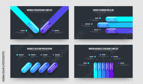 Visual Campaign 2 3 4 5 Step Infographic Slideshow Design Set. Digital Launch Two Three Four Five Element Diagram Frame Template Vector Illustration Collection.