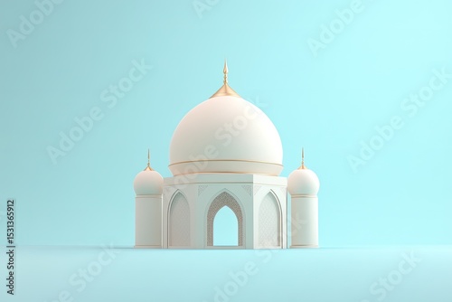 Minimalist white mosque on a pastel background