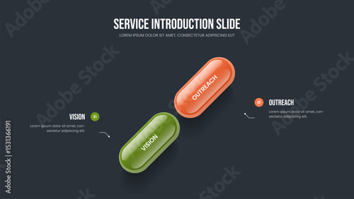 Financial Briefing 2 Step Diagram Slideshow Design. Enterprise Visualization Slide Layout Vector Illustration. Visual Portfolio Two Option Infographic Presentation Template.