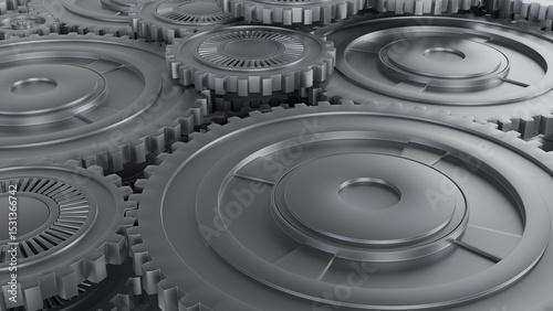 Abstract composition of perfectly meshed gears, highlighting the concepts of engineering, mechanical efficiency, and the seamless functioning of a system.