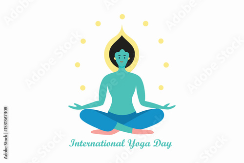 International Yoga Day Vector – Meditating Person with Chakras and Cosmic Energy Background