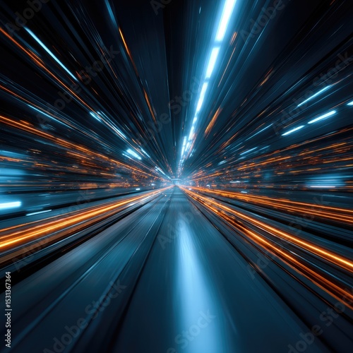 Futuristic speed tunnel with vibrant light streaks