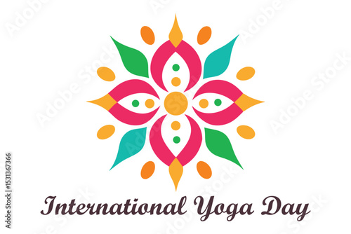 International Yoga Day Vector – Mandala Design with Yoga Poses in Bright Abstract Style