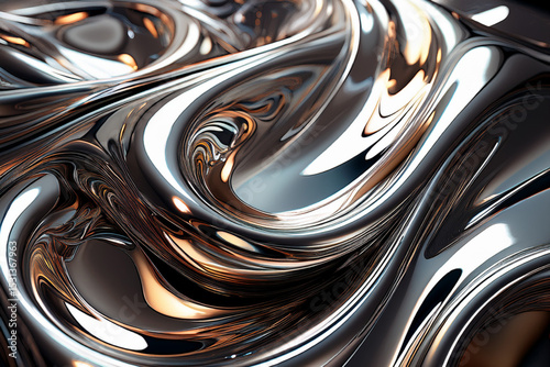 Luxury 3D abstract background with flowing liquid metal or silk texture
