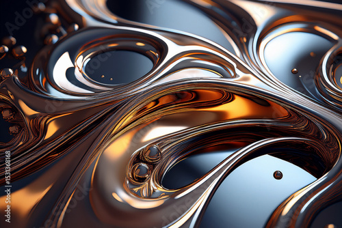 Futuristic 3D abstract background with bronze and copper liquid metal