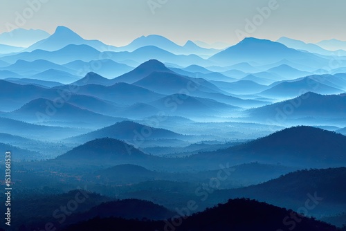 Misty blue mountain ranges
