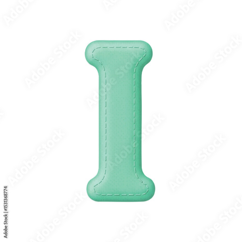 Charming letter I with stitched details on a white background for educational and decorative design