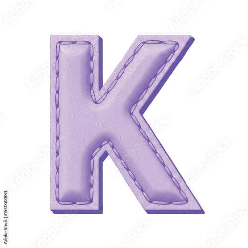Charming letter K with stitched details on a white background for educational and decorative design