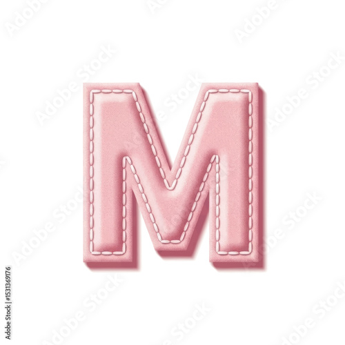 Charming letter M with stitched details on a white background for educational and decorative design