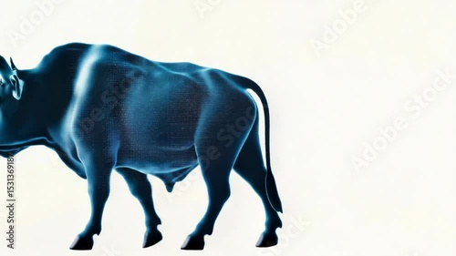 A bull stands in front of a stone or concrete wall, perhaps blocking the way or trying to get through