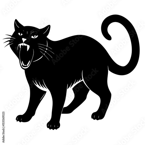 Angry hissing cat silhouette
