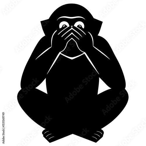 Monkey covering eyes silhouette