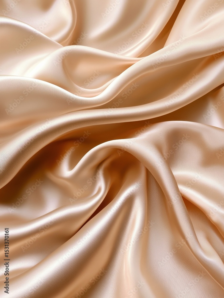 Obraz premium Elegant, flowing champagne-colored silk fabric with soft, luxurious waves and folds.
