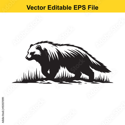 Wolverine Illustration Bold Graphic Silhouette of a Fierce Animal Vector Art for Tattoo Design Logo or Mascot