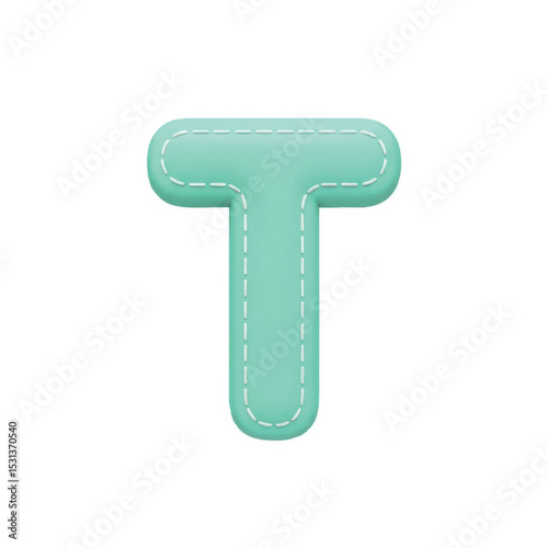 Soft letter T with stitched details on a white background for educational and decorative design