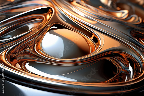 Luxury 3D abstract background with flowing liquid metal or silk texture
