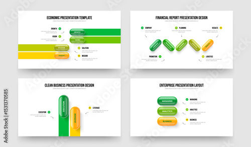 Product Planning Four Five Two Three Element Infographic Presentation Design Vector Illustration Bundle. Company Strategy 4 5 2 3 Step Diagram Slide Layout Set.
