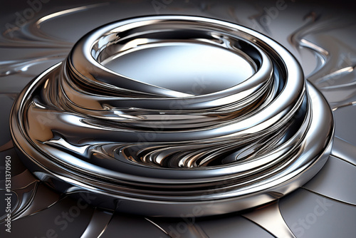 Futuristic 3D abstract chrome pedestal or podium on a dark background