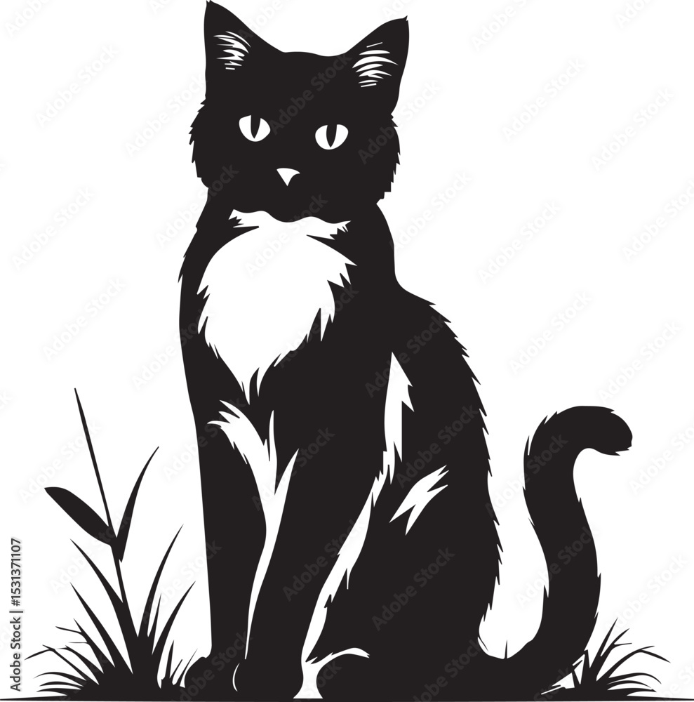 Obraz premium domestic cat silhouette vector isolated on white background